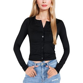 Women's Long Sleeve Button Down Collared Top with Stretch Fabric Fitted Design