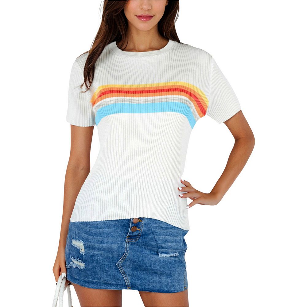 Short Sleeve Top Stitch Ribbed Top in Charcoal main image 1