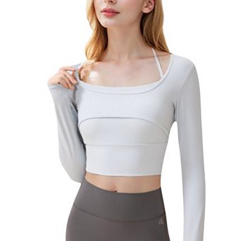 Women's Long Sleeve Square Neck Cropped Activewear Top with Fitted Design
