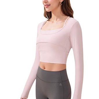 Women's Long Sleeve Square Neck Cropped Activewear Top with Fitted Design