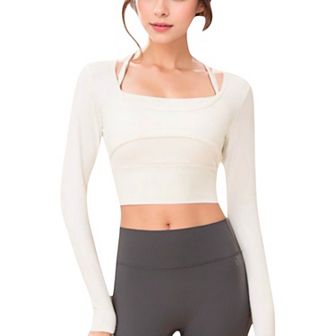 Women's Long Sleeve Square Neck Cropped Activewear Top with Fitted Design