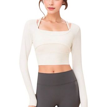 Women's Long Sleeve Square Neck Cropped Activewear Top with Fitted Design