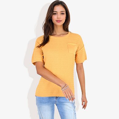 Women's Short Sleeve Waffle Knit Top with Chest Pocket