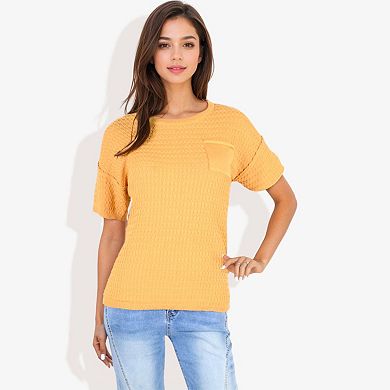 Women's Short Sleeve Waffle Knit Top with Chest Pocket
