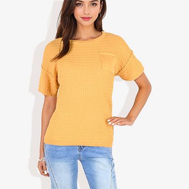 Women's Short Sleeve Waffle Knit Top with Chest Pocket