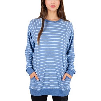Women's Long Sleeve Striped Pullover with Front Pockets and Contrast Cuffs