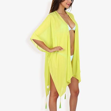 Women's Sheer Duster Style Cover-Up With Open Front And Tassel Details