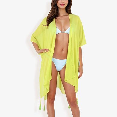 Women's Sheer Duster Style Cover-Up With Open Front And Tassel Details
