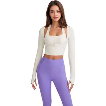 Women's Long Sleeve Cropped Sports Top with Buckle Detail
