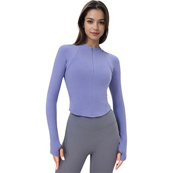 Women's Slim Fit Zip-Up Active Top with Thumb Holes and Raglan Sleeves