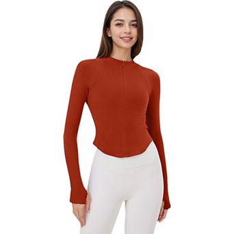 Women's Slim Fit Zip-Up Active Top with Thumb Holes and Raglan Sleeves