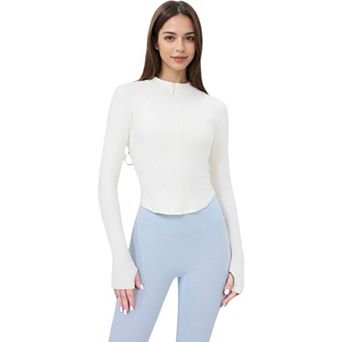Women's Slim Fit Zip-Up Active Top with Thumb Holes and Raglan Sleeves
