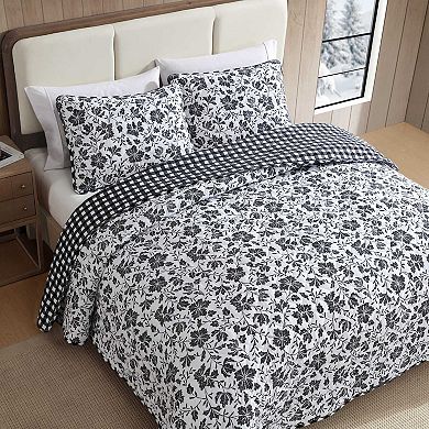 Eddie Bauer Woodblock Floral Black Quilt Set