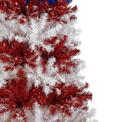 Northlight 6' Pre-Lit Clear Lights Americana Tinsel Christmas Tree