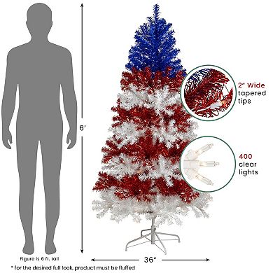 Northlight 6' Pre-Lit Clear Lights Americana Tinsel Christmas Tree