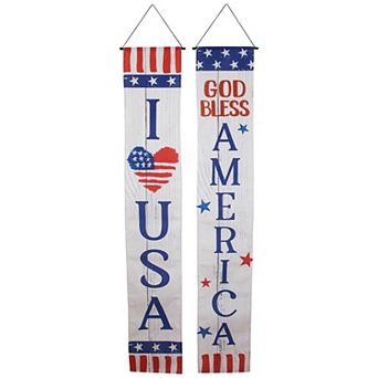 Northlight Set of Two 71" Stars and Stripes "I Heart USA" and "God Bless America" Door Banners