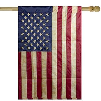 Embroidered Tea-Stained 40" x 28" Patriotic USA House Flag