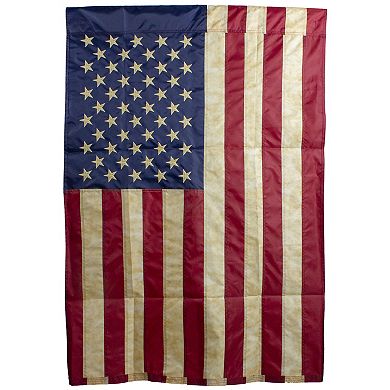 Embroidered Tea-Stained 40" x 28" Patriotic USA House Flag