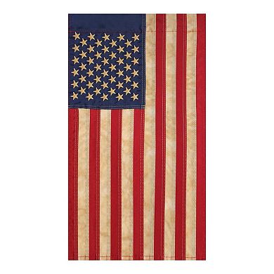 Embroidered Tea-Stained 40" x 28" Patriotic USA House Flag