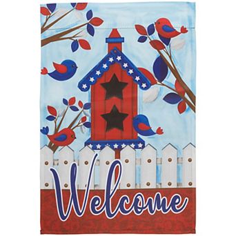 Northlight 18" x 12.5" Patriotic Birds and Birdhouse "Welcome" Outdoor Garden Flag