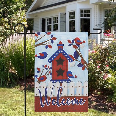 Northlight 18" x 12.5" Patriotic Birds and Birdhouse "Welcome" Outdoor Garden Flag