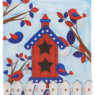 Northlight 18" x 12.5" Patriotic Birds and Birdhouse "Welcome" Outdoor Garden Flag
