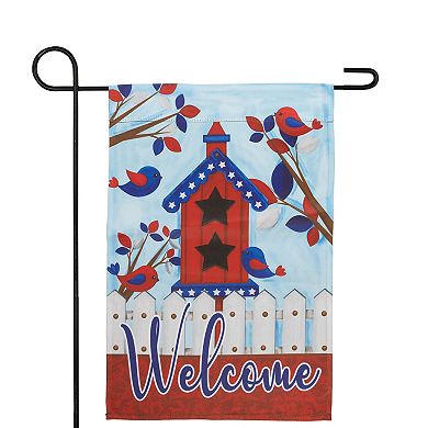 Northlight 18" x 12.5" Patriotic Birds and Birdhouse "Welcome" Outdoor Garden Flag