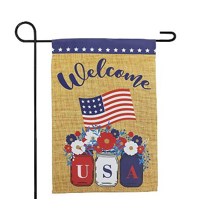 Northlight Floral Mason Jars "Welcome" USA 18" x 12.5" Patriotic Outdoor Garden Flag