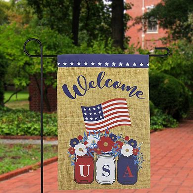 Northlight Floral Mason Jars "Welcome" USA 18" x 12.5" Patriotic Outdoor Garden Flag