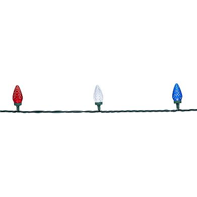 Patriotic LED C9 Faceted Red White and Blue 66' White Wire 100-ct. Christmas Lights