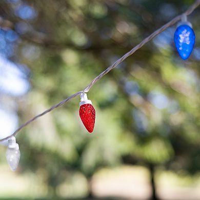 Patriotic LED C9 Faceted Red White and Blue 66' White Wire 100-ct. Christmas Lights
