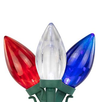 Patriotic LED C9 Red White and Blue 16' Green Wire 25 ct Christmas Lights