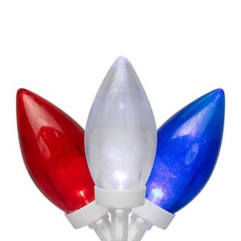 Patriotic LED C9 Red White and Blue 16' White Wire 25 ct Christmas Lights