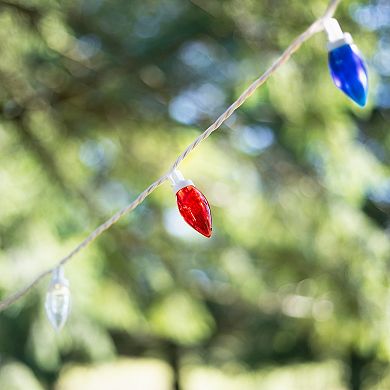 Patriotic LED C9 Red White and Blue 16' White Wire 25-ct. Christmas Lights