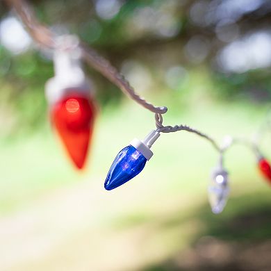 Patriotic C7 LED Blue White and Red 16' White Wire 25-ct. Christmas Lights