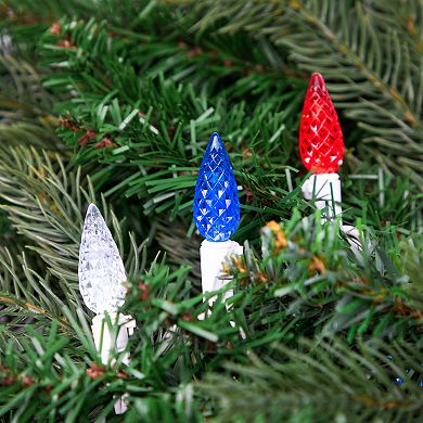 Patriotic LED C6 Faceted Red White and Blue 16.5' White Wire 50-ct. Christmas Lights