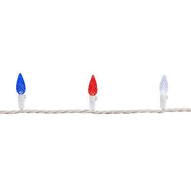 Patriotic LED C6 Faceted Red White and Blue 16.5' White Wire 50-ct. Christmas Lights