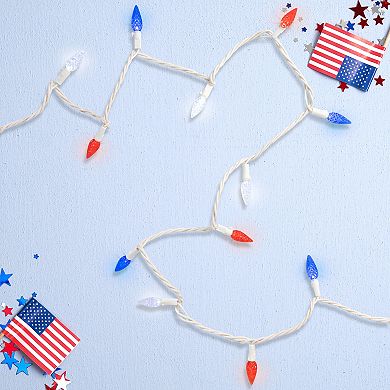 Patriotic LED C6 Faceted Red White and Blue 16.5' White Wire 50-ct. Christmas Lights