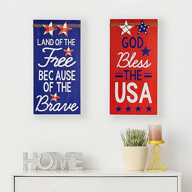 Northlight God Bless the USA & Land of the Free Patriotic Wooden Plaque Wall Decor 2-pc. Set