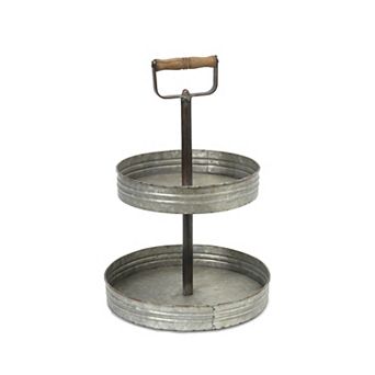 Gerson 18 in 2 tier Rustic Round Galvanized Metal Planter Tray