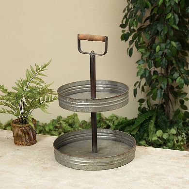 Gerson 18-in. 2 Tier Rustic Round Galvanized Metal Planter Tray
