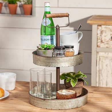Gerson 18-in. 2 Tier Rustic Round Galvanized Metal Planter Tray