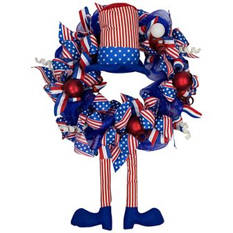 Northlight 24" Patriotic Hat with Legs Deco Mesh Wreath