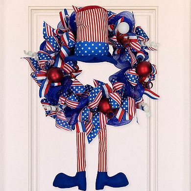 Northlight 24" Patriotic Hat with Legs Deco Mesh Wreath