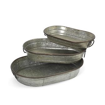 Gerson 3 pc Decorative Oval Galvanized Metal Planter Tray Set