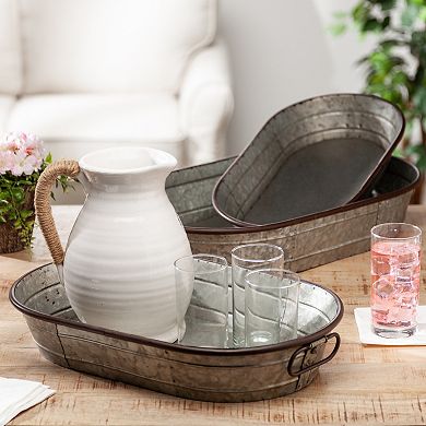 Gerson 3-pc. Decorative Oval Galvanized Metal Planter Tray Set
