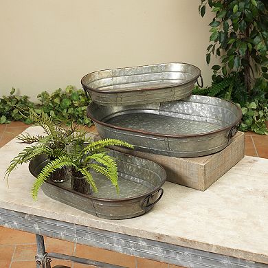 Gerson 3-pc. Decorative Oval Galvanized Metal Planter Tray Set