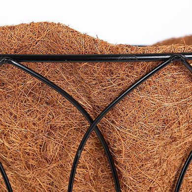 Gerson 16.5-in. Round Black Metal Wire Planter on Stand with Mat Liner