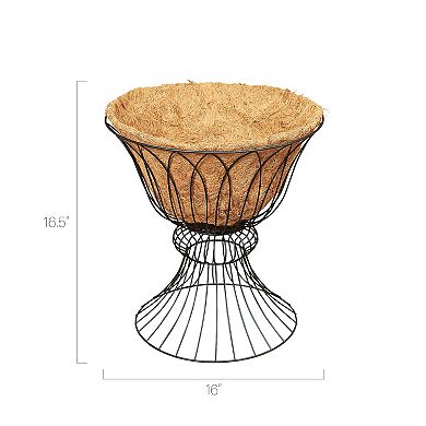 Gerson 16.5-in. Round Black Metal Wire Planter on Stand with Mat Liner