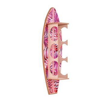 American Art Décor Pink Palm Surfboard Wine Rack